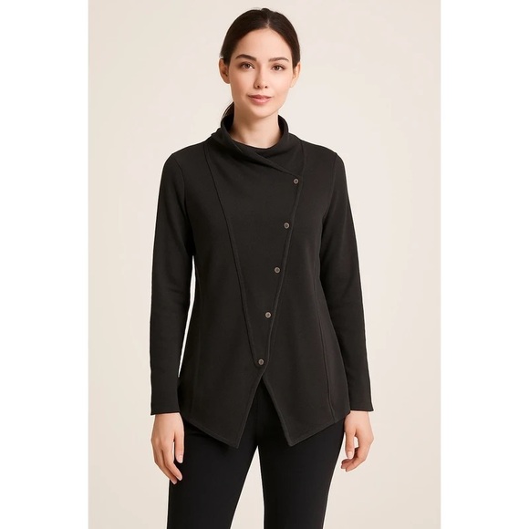 Eileen Fisher Jackets & Blazers - Eileen Fisher Asymmetrical Snap Front Cotton Jacket Black Size Petite Large